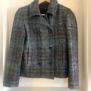 Zara Basic Cropped Plaid Wool Blend Blazer/Pea Coat